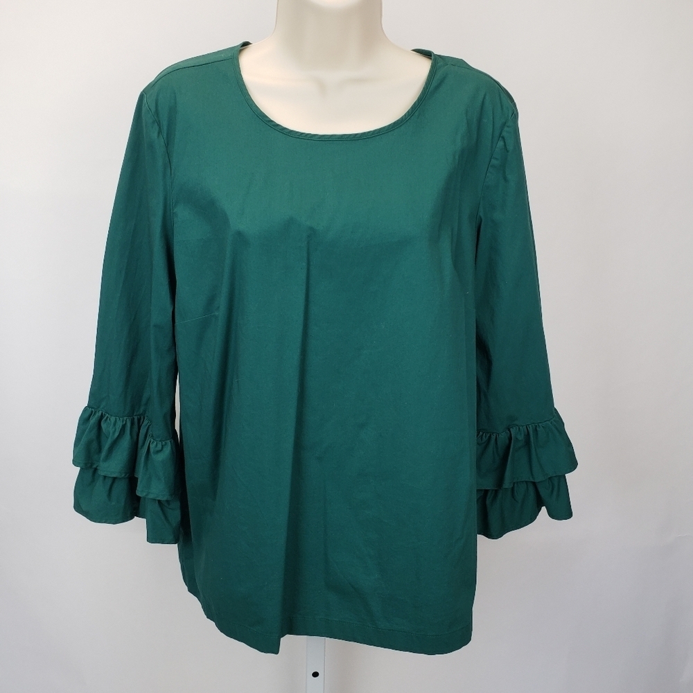 J. Crew Ruffle Bell Sleeve Blouse green size 10